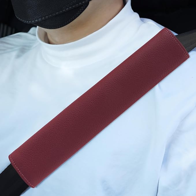 Car Seat Belt Covers for Adults Soft Leather Seatbelt Shoulder Pad Neck Cushion Protector Comfortable Driving Car Accessories Truck SUV Airplane Backpack (SC01Beige-12.4in-1Pack)