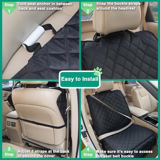Waterproof Front Seat Cover Dog Car Seat Covers Nonslip and Full Protection with Side Flaps Fits Most Cars, Trucks, SUVs(Black, 2Pack)