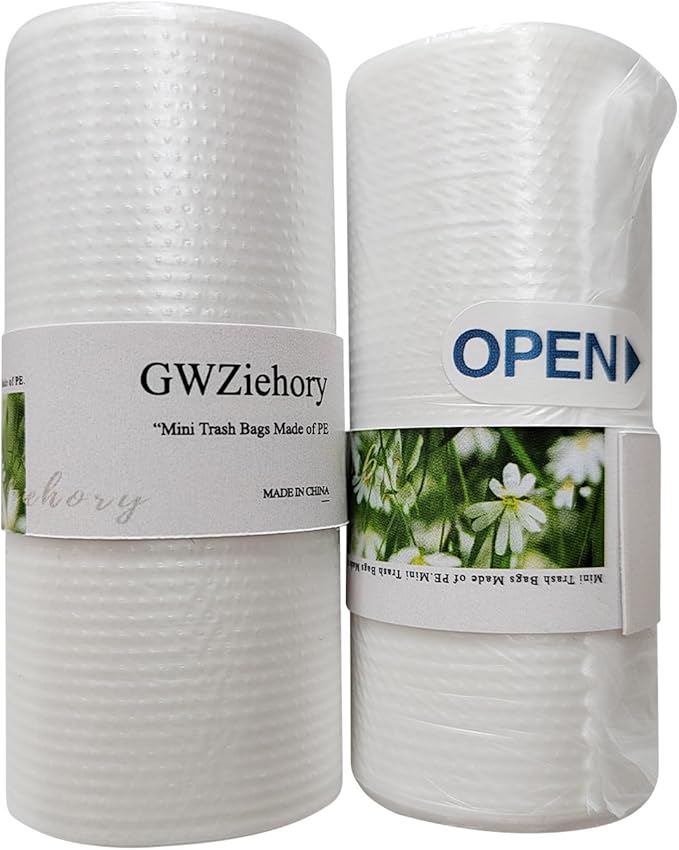 Mini Strong Trash Bags, 0.5 Gal Small Garbage Bags for Desktop Mini Trash Can, 300 Counts, White