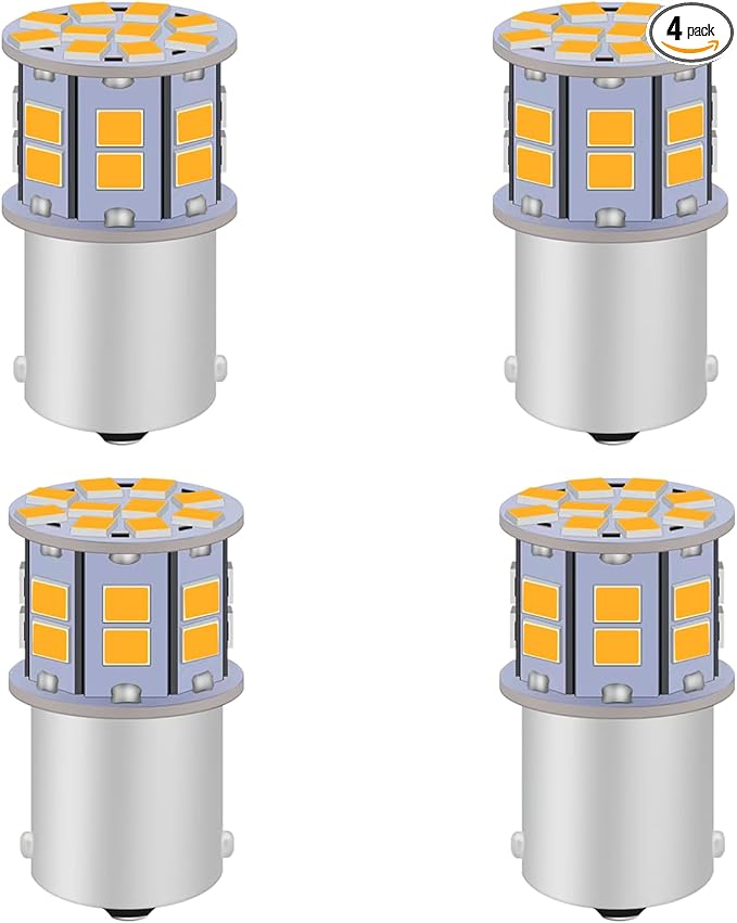 1156 LED Bulb Amber 12V-24V Super Bright 7506 1141 BA15S P21W 1003 LED Bulb for Turn Signal Blinker Lights, Tail Brake Lights, DRL Marker Blinker Parking Lights, Pack of 4