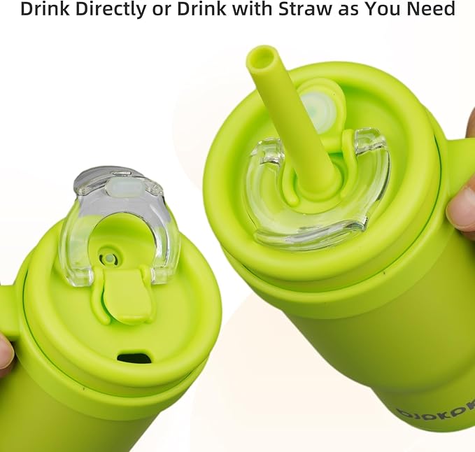 BJPKPK 14 OZ Insulated Travel Tumbler with Handle and Straw, Stainless Steel Water Bottle, Double Wall Vacuum Insulated Mug, for Work, Car, Travel, Bright Green