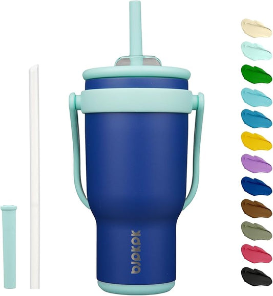 BJPKPK 30 OZ Insulated Travel Tumbler with Handle and Straw, Stainless Steel Water Bottle, Double Wall Vacuum Insulated Mug, for Work, Car, Travel, Deep Blue