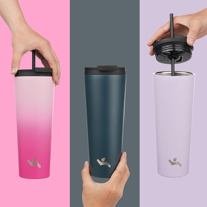 18 OZ Insulated Tumbler with Lid and 2 Straws Stainless Steel Water Bottle Vacuum Travel Mug Coffee Cup,Navy blue