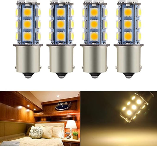 YM E-Bright 1156 BA15S Led Bulb 1003 7506 1141 LED Bulb for Car SUV RV Light Camper Boat Trunk Travel Trailer Interior Lights,Soft Warm White,Pack of 4