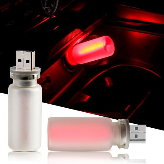 2PCS USB Lights for Car, Retro LED Car Interior Lamp Ambient Lighting, Universal USB Plug Lights for Cars, bedrooms, Camping, Parties, Frosted Glass Bottle Decorative Night Light, Red Light