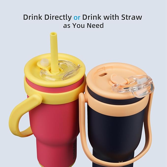 BJPKPK 30 OZ Insulated Travel Tumbler with Handle and Straw, Stainless Steel Water Bottle, Double Wall Vacuum Insulated Mug, for Work, Car, Travel, Navy Blue