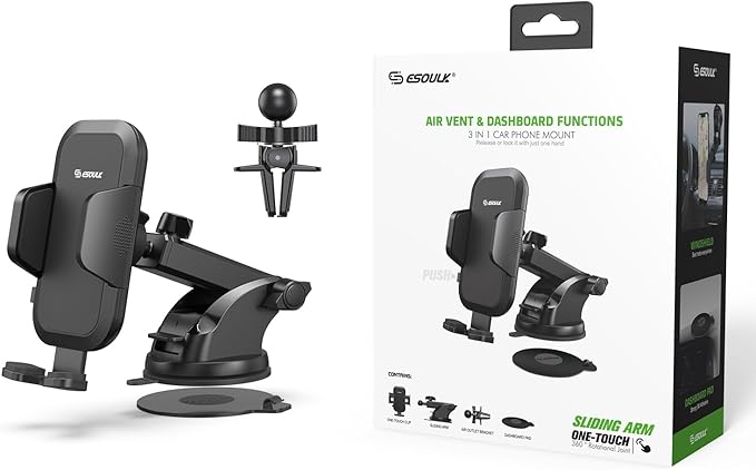 3-in-1 Car Phone Holder [Strongest Suction & Stable Clamp Arm] 360° Adjustable Car Phone Mount, Cell Phone Holders for Your Car for Dashboard Vent, All Smartphones & Car Models (Dash & Air Vent)