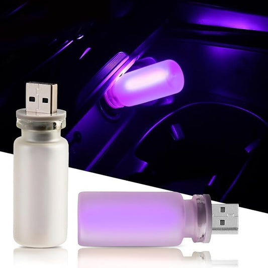 2PCS USB Lights for Car, Retro LED Car Interior Lamp Ambient Lighting, Universal USB Plug Lights for Cars, bedrooms, Camping, Parties, Frosted Glass Bottle Decorative Night Light, Purple Light