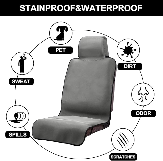 Waterproof Seat Cover, Upgraded Sweat Carseat Protector, Perfect for Universal Anti-Slip Car Truck SUV Seat, Ideal for Surfing Yoga Gym Workout, Grey
