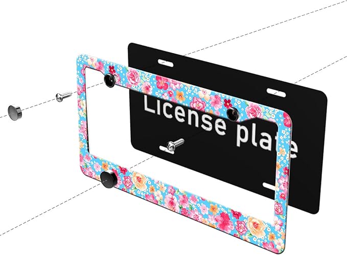 MIOAOSRT Watercolor Paisley Flowers License Plate Frame Beautiful Roses Peonies License Plate Cover Car Tag Holder Metal License Plate Frame Fits Standard U.S.Vehicles 12x6 Inch