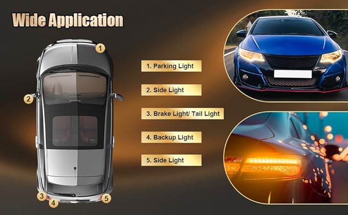 100 Pack 194A 194NA Bulb,T10 2825 168 158 12961 WY5W Auto Side Marker Light Bulbs 194 Amber 194nall Yellow Orange Long Life Fit for Blazer Ford Ranger GMC Jimmy Honda-Fit