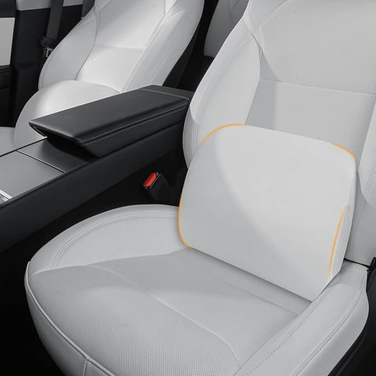 Memory Foam Lumbar Support Pillow for Tesla Model 3 Model Y Model S/X Cybertruck Model 3 Hidden Model Y Juniper Accessories - Mid/Lower Back Support Cushion for Car Seat (White)