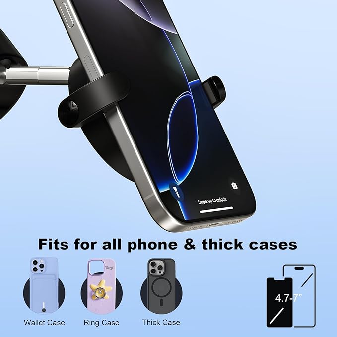 Car Phone Holder，2-in-1 Clip & Magnetic Phone Holder for Car [2800gf Super Magnet + Secure Clamp], 360°Adjustable Phone Mount for Dashboard/Desk/Gym Mount, Compatible with iPhone & Android (Black)