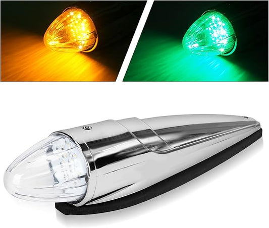 1PC 21 LED Dual Color Cab Marker Light, Clear Lens Chrome Torpedo Cab Marker Roof Running Top Lights, Replacement for Heavy Duty Trucks Kenworth Freightliner Peterbilt International Mack, Amber/Green