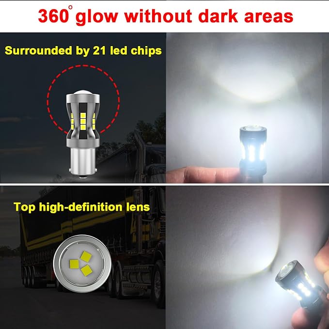 1156 P21W BA15S LED Backup Reverse Light Bulbs for Freightliner Cascadia Coronado Columbia M2 106 112 FL50/60/70/80/106/112, 6000K White High Power Brightness Error Free, Pack of 2