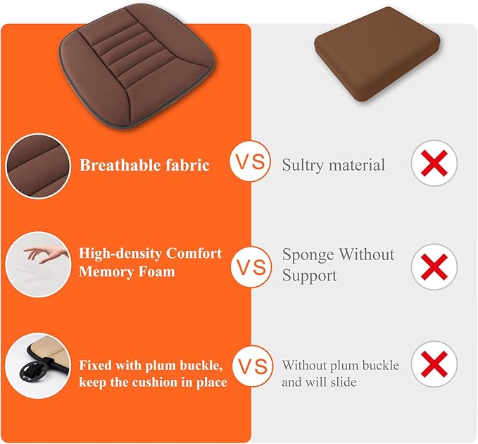 kingphenix Car Seat Cushion with 1.2inch Comfort Memory Foam, Seat Cushion for Car and Office Chair (Brown)