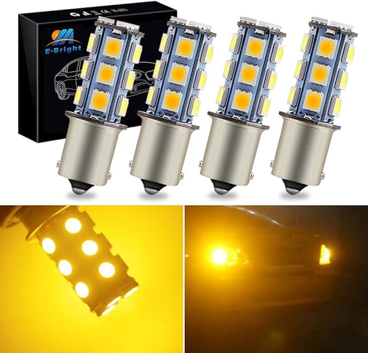 YM E-Bright Amber Yellow 1156 RV Led Bulb BA15S 1073 7506 1141 LED Bulb for Camper SUV MPV Car Turn Signal Light Reverse Lights Side Marker Lights 18SMD 5050Chips DC-12V, Pack of 4