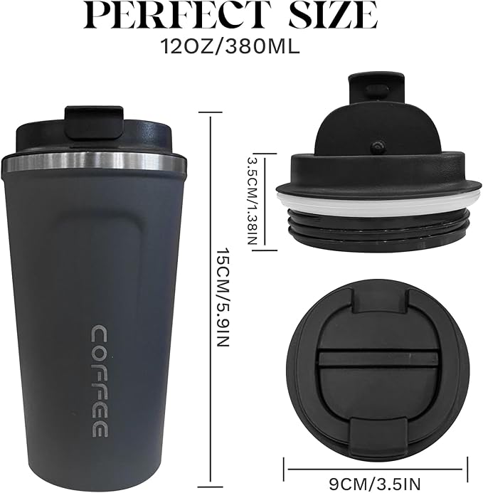 YINBAOGE Insulated Travel Coffee Mug, Spill & Leak Proof, Portable To Go Camping Stainless Steel Coffee Tumbler, Reusable Thermal Coffee Cup with Lid for Hot & Cold Drinks (2nd-Blue, 12 OZ)