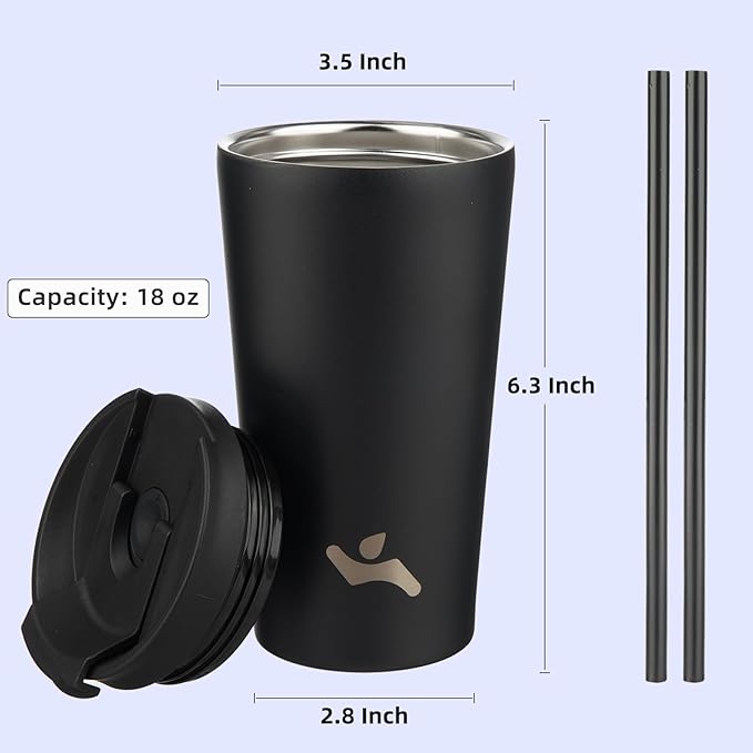 18 OZ Insulated Tumbler with Lid and 2 Straws Stainless Steel Water Bottle Vacuum Travel Mug Coffee Cup,Navy blue