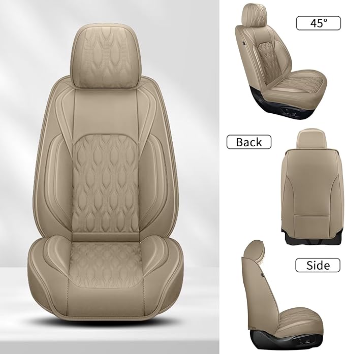 Car Seat Covers Fit for Nissan Frontier 2009-2023 2024 2025: Full Set 5 Seats Faux Leather Automotive Seat Covers Waterproof Business Vehicle Seat Cushion Protector （5 Seat, Beige）