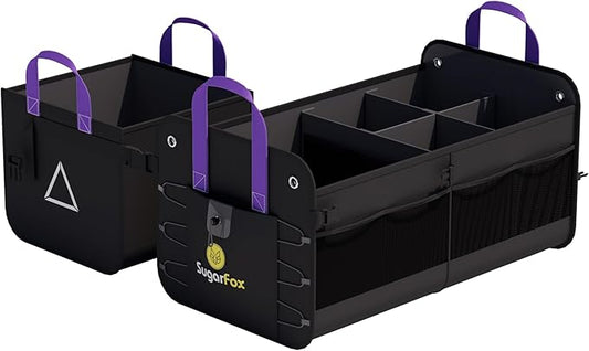 Large Capacity Trunk Organizer for Car & SUV – Waterproof with 8 Mesh Pockets, collapsible & Adjustable compartments, 84L Durable Storage with Non-Slip Base, Black - M313