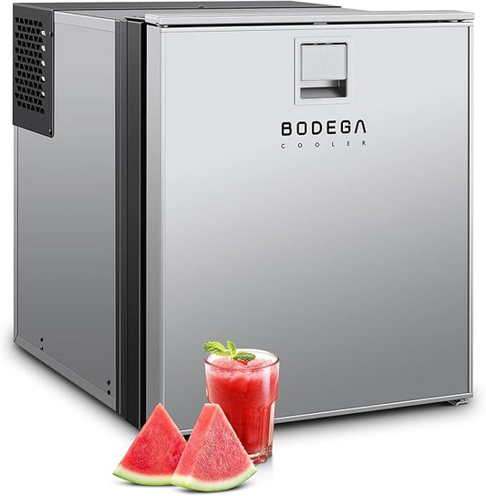 BODEGACOOLER 12 Volt Refrigerator, 63.4Quart RV Refrigerator, Dual Modes RV Fridge with LED, (32℉-50℉) Travel Compressor Cooler 12/24V DC for Boat, Yacht, Caravan, Truck, Camping (Silver)
