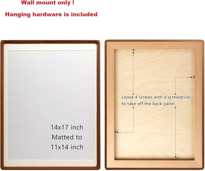Natural Wood Photo Frames Inspired Tabletop Picture Frame with Mat, Vertical or Horizontal Display (Walnut, 14x17 matted to 11x14)