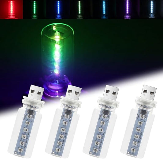 14 in 1 Modes Car USB Night Light, 7 Colors Touch Adjustment LED Interior Night Lighting Plug in USB Mini Ambient Lamps for Car, Camping, Holiday Decoration, Bedroom, Party(4Pcs)