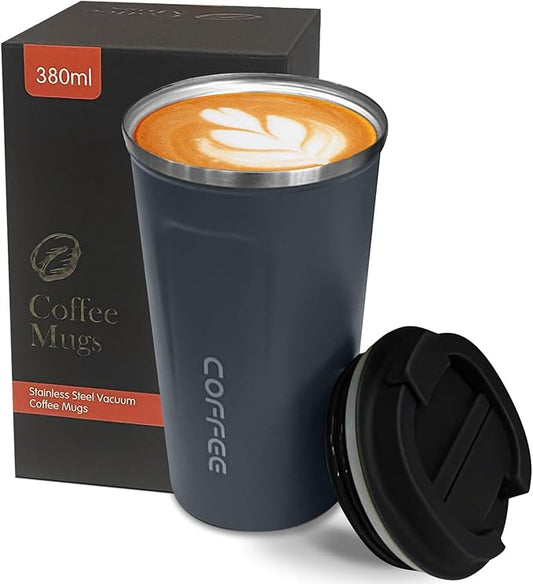 YINBAOGE Insulated Travel Coffee Mug, Spill & Leak Proof, Portable To Go Camping Stainless Steel Coffee Tumbler, Reusable Thermal Coffee Cup with Lid for Hot & Cold Drinks (2nd-Blue, 12 OZ)