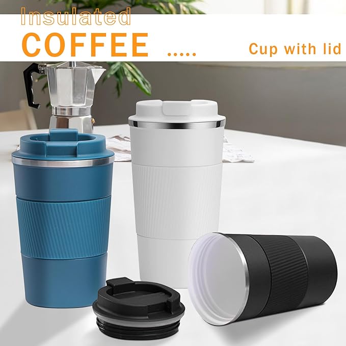 YINBAOGE Insulated Travel Coffee Mug, Spill & Leak Proof, Portable To Go Camping Stainless Steel Coffee Tumbler, Reusable Thermal Coffee Cup with Lid for Hot & Cold Drinks (White, 17 OZ)