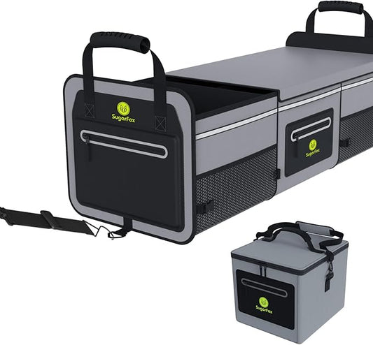 Car Trunk Organizer | 95L, 35"x13.8"x11.8" | Includes 26L Ice Pack | Waterproof, Foldable | Trunk Organizer for SUV/Cars | Car Organizers & Storage - Gray-M004