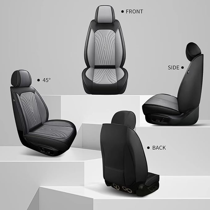 Front Seat Covers Fit for Nissan Frontier 2009-2023 2024 2025, Faux Leather Automotive Seat Covers Breathable Waterproof Seat Cushions Compatible with Airbag (2 Seats,Black & Gray)