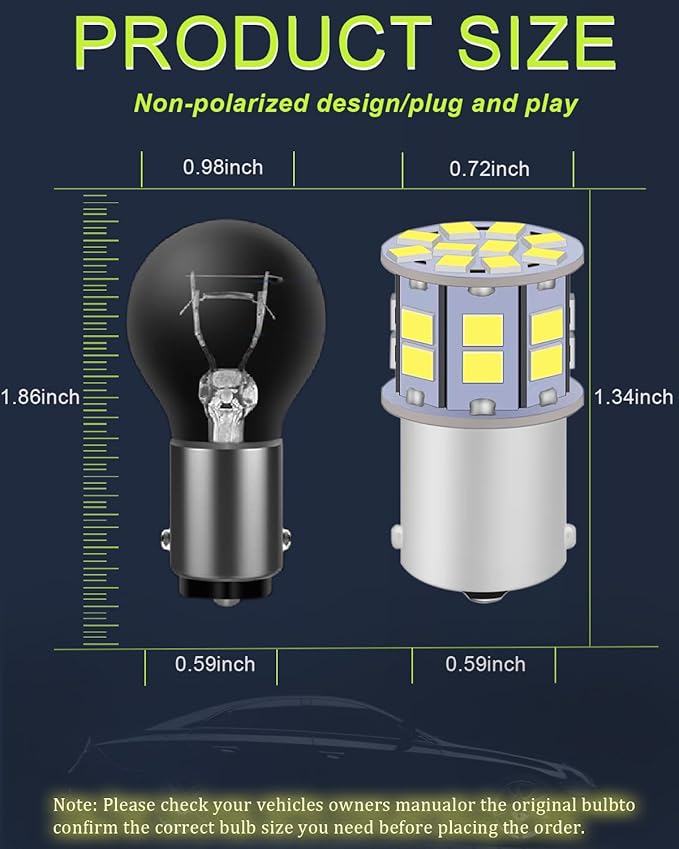1156 LED Bulb, Super Bright 7506 BA15S P21W 1141 LED Replacement Bulbs for Backup Reverse Light, Tail Brake DRL Parking Light, White (Pack of 4)