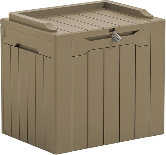 Greesum 31 Gallon Resin Deck Box Large Outdoor Storage for Patio Furniture, Garden Tools, Pool Supplies, Weatherproof and UV Resistant, Lockable, Light Coffee