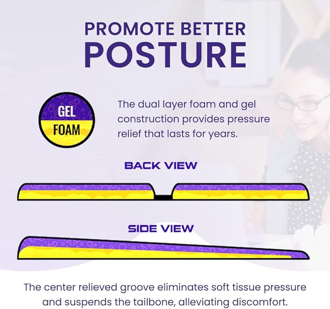 LITE Travel Gel Foam Cushion | Back Pain, Sciatica, Pressure Relief | Relieves Tailbone Discomfort, Promote Healthy Posture | Ergonomic Comfort | Car, Commute, Airplane and Travel - Blue