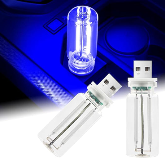 2Pcs Car USB Night Light, Touch Adjustment LED Ambient Lighting Plug in USB Automotive Night Lamps, Mini LED Bulb for Car, Camping, Holiday, Decoration, Bedroom, Party(Blue)