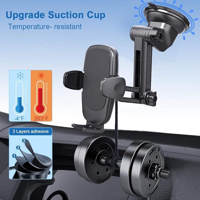 DEERLAMN Car Phone Holder, [Upgraded Stronger Suction] Phone Mount for Car Dashboard & Windshield, Universal Cellphone Holder Fit for iPhone 16 Pro Max 15 14 13 12 All Smartphone