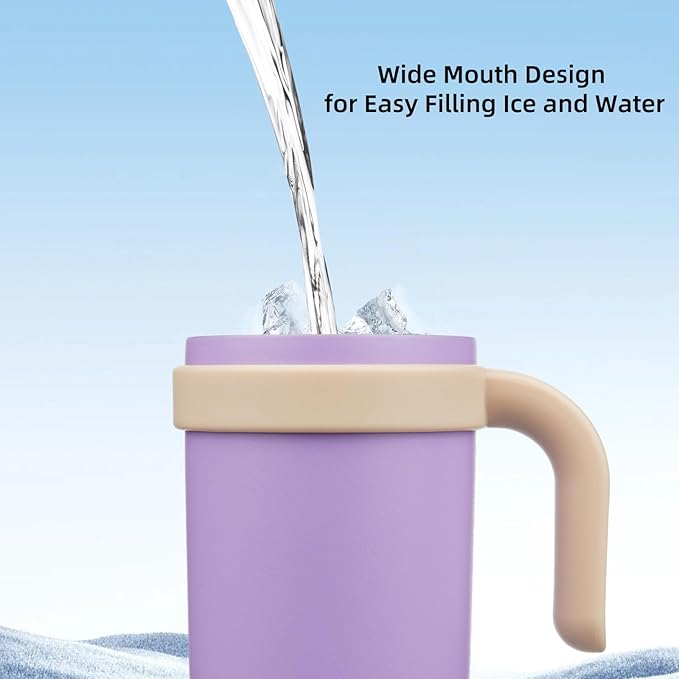 BJPKPK 18 OZ Insulated Travel Tumbler with Handle and Straw, Stainless Steel Water Bottle, Double Wall Vacuum Insulated Mug, for Work, Car, Travel, Purple