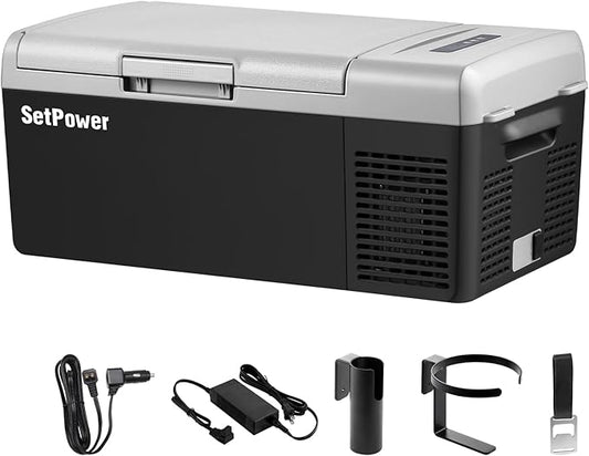 Setpower FC15 Portable Refrigerator Electric Cooler With AC Adapter,15L/15.8QT 12 Volt Car Refrigerator, -4℉-68℉ Portable Fridge Freezer for Car,RV, Truck,Camping,Travel, Home