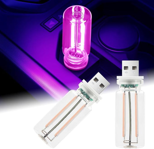 2Pcs Car USB Night Light, Touch Adjustment LED Ambient Lighting Plug in USB Automotive Night Lamps, Mini LED Bulb for Car, Camping, Holiday, Decoration, Bedroom, Party(Purple)