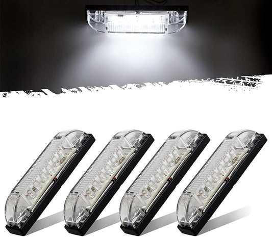 Partsam 4Pcs 4inch Utility White 9 LED Strip Light Bar, Clear Lens Waterproof 4" Boat Marine Lights, Marker Lights for Truck Trailer Car Pickup RV Camper, Under HoodLights, Dome Lights