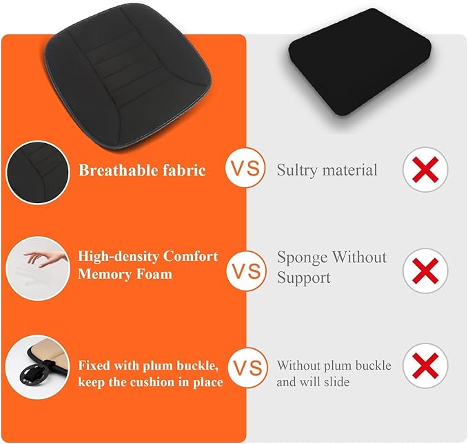 kingphenix Car Seat Cushion with 1.2inch Comfort Memory Foam, Seat Cushion for Car and Office Chair (Black)