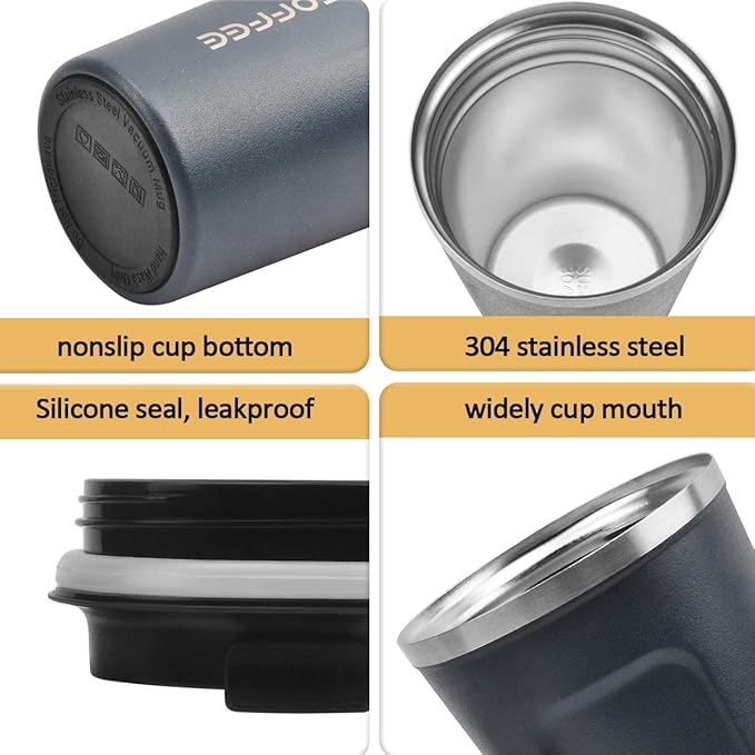MOMSIV 12oz Travel Mug, Insulated Coffee Cup with Leakproof Lid, Vacuum Stainless Steel Double Walled Reusable Tumbler for Hot and Cold Water Coffee and Tea In Travel and Car Blue