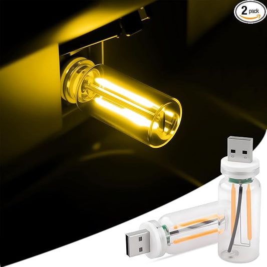 2 PCS USB Car Interior Lights, Plug-in Retro Car Atmosphere Lamps with Touch Adjustment, Portable Mini Nightlights, Universal Ambient Lighting Kits for Vehicle Interior Accessories (Yellow)