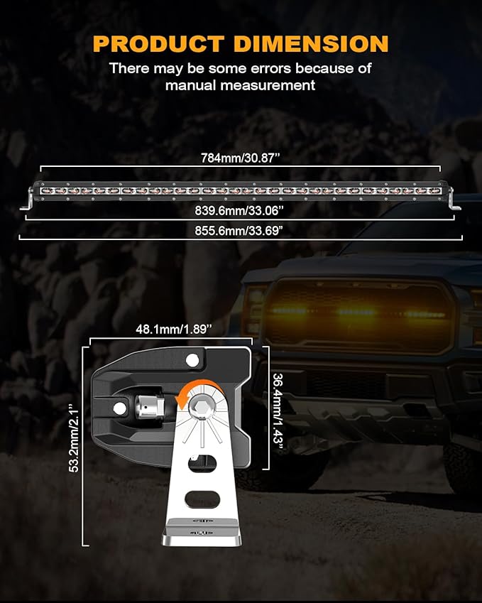 [White & Amber Strobe] 32 inch LED Light Bar, Single Row Slim Bar, Flashing Chase Light with Wiring Harness for Off-Road Truck SUV UTV Car [Straight]