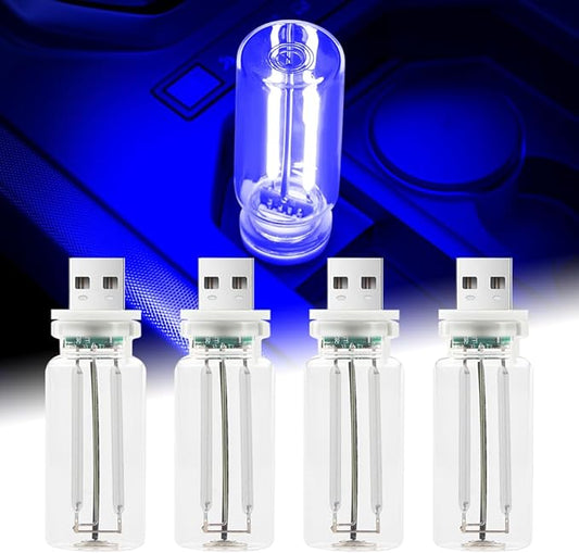4Pcs Car USB Night Light, Touch Adjustment LED Ambient Lighting Plug in USB Automotive Night Lamps, Mini LED Bulb for Car, Camping, Holiday, Decoration, Bedroom, Party(Blue)