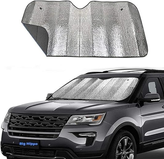 Big Hippo Car Windshield Sun Shade-Jumbo/Standard Car Window Shades Keeps Vehicle Cool-Front UV Ray Protector Sunshade-Easy to Use Sun Shade-Silver(55.16"X 27.5")