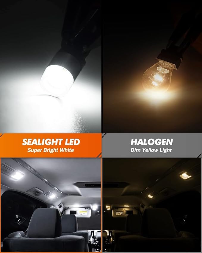 SEALIGHT 194 T10 LED Light Bulbs 6000K White, 1000% Brightness W5W 168 2825 Car Interior Light Bulb Replacement for License Plate Light, Dome Light, Map Light, Courtesy Light, Pack of 2