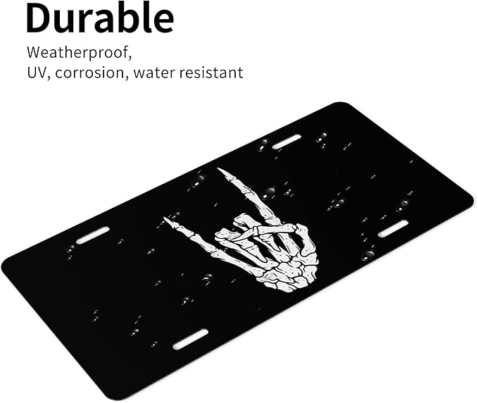 Front License Plate Skull Finger Love Vanity Plates Aluminum Metal Decorative Car Tag Novelty License Plate Cover for Men Women ‎6 * 12 in (4 Holes)