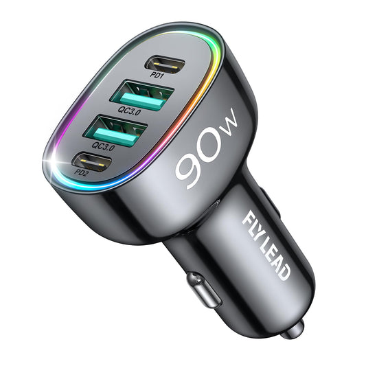 Car Charger USB C 90W 4-Port Car Phone Charger Compatible with iPhone 16/15/14/13/12 Pro Max Plus [A Must for Family Travel] Super Fast Charging Cigarette Lighter Adapter Port